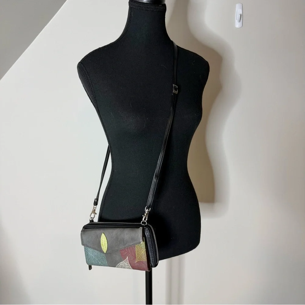 ESPE Vegan Leather Crossbody Convertible Clutch Bag Detachable Strap Leaf Wallet - Picture 10 of 14